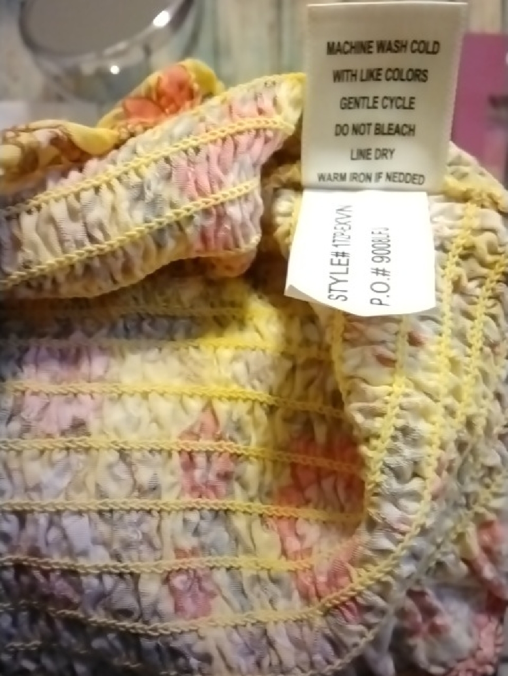 SALE:( 3/ $30.00) Yellow Floral Lace-Trim V-Neck Blouse - Picture 7 of 7